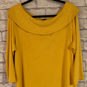 Rafaella Woman Studded Cowl-Neck Gold Top